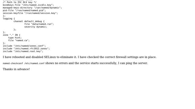 CentOS 7 (1503) - BIND9 new install not responding to external DNS requests смотреть онлайн
