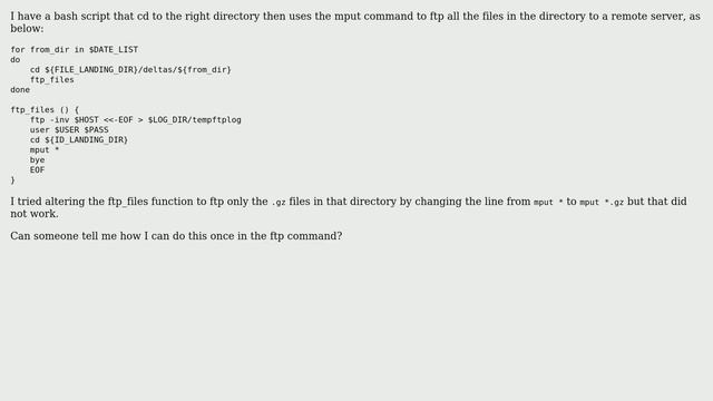 Unix & Linux: Bash script to ftp only files of type gz in current directory смотреть онлайн
