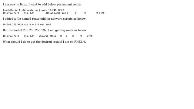 How To Add Permanent Route With Netmask?