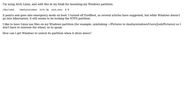 Unix & Linux: Mounting Windows 8.1 partition in fstab fails even when FastBoot is turned off смотреть онлайн