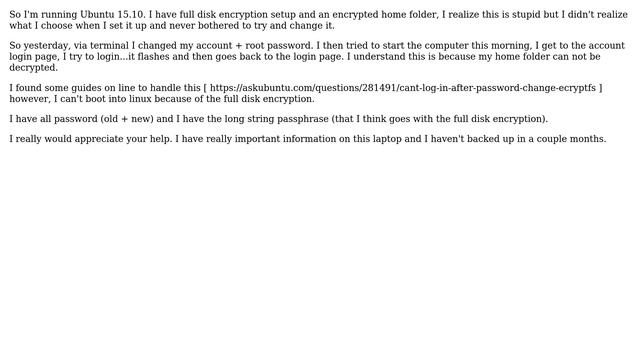 Changed password - now can't login to my account (full disk encyption + encrypted home folder) смотреть онлайн