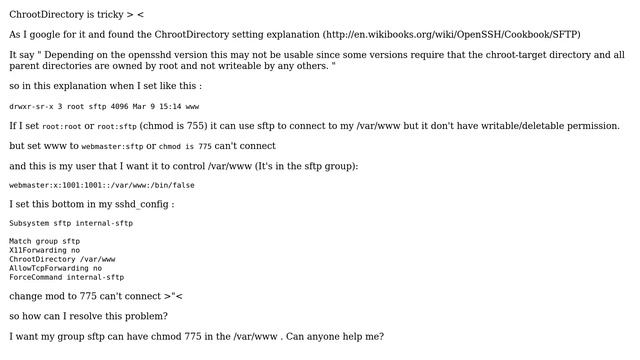 (SFTP)how to have /var/www writable permission when set ChrootDirectory /var/www смотреть онлайн