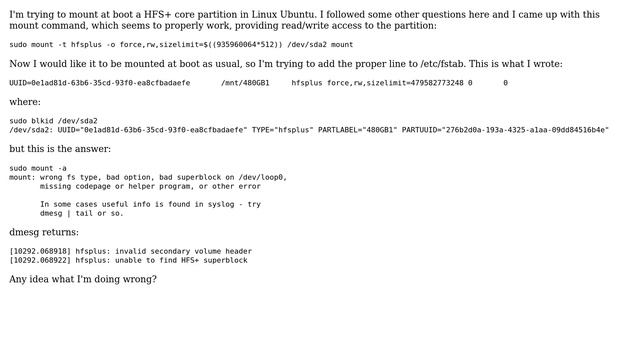 Unix & Linux: Adding new HFS+ partition to fstab смотреть онлайн