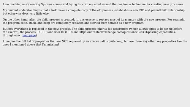 Unix & Linux: What properties of an unprivileged process are preserved during an `execve` call? смотреть онлайн