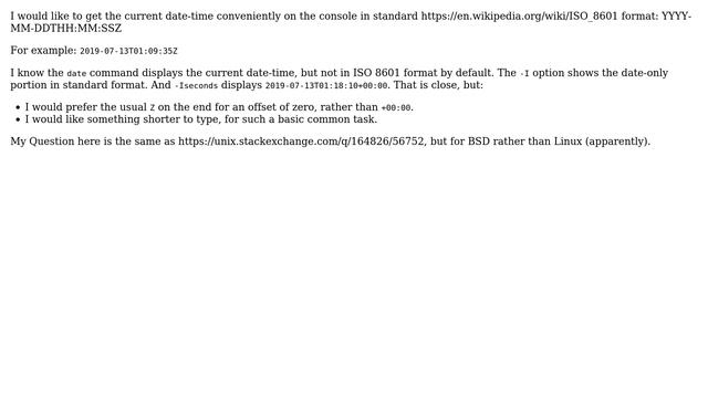 Get current date and time in standard ISO 8601 format on console in FreeBSD смотреть онлайн