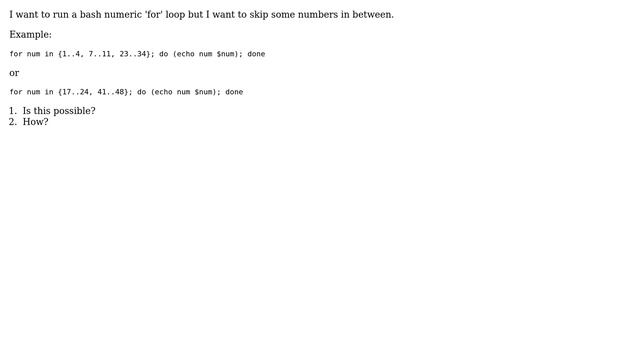 Unix & Linux: bash for loop multiple number ranges смотреть онлайн