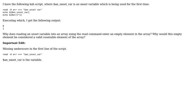 ksh - Reading an unset variable into an array using the read command смотреть онлайн