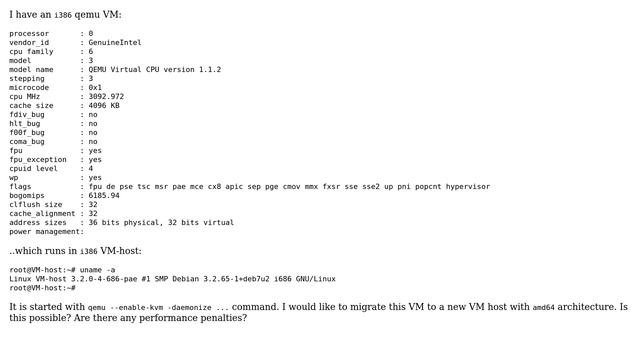 Unix & Linux: migrate i386 qemu VM to amd64 VM host смотреть онлайн