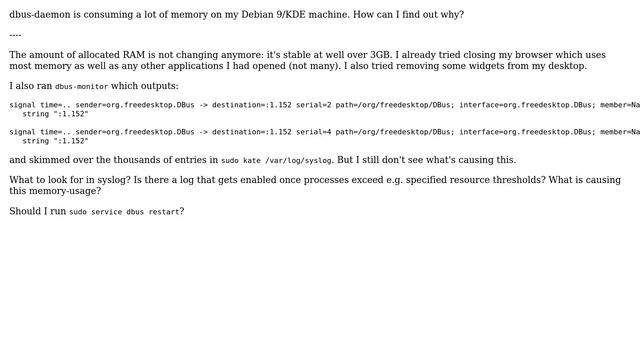 Unix & Linux: What's causing dbus-daemon to take up over 3GB of RAM? смотреть онлайн