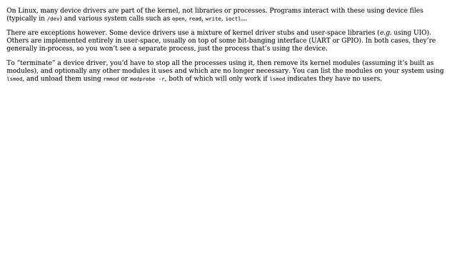 Unix & Linux: Is a device driver in Linux a program/process or is it just a library? смотреть онлайн