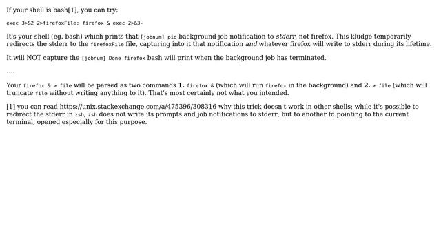 In shell, when I run process in background, how can I get the "[job number] [PID]", redirected... смотреть онлайн