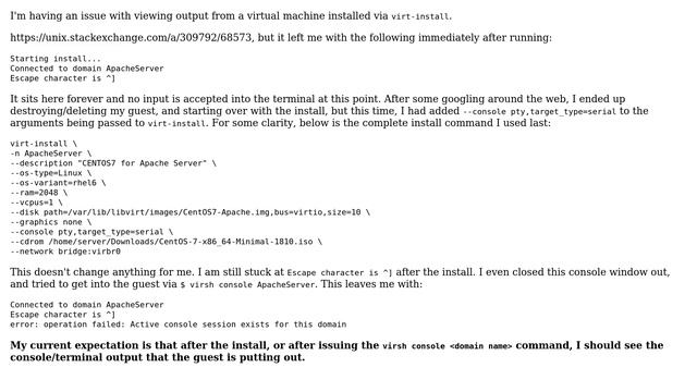Unix & Linux: virsh: Connected to domain ＜name＞ Escape character is ^] смотреть онлайн