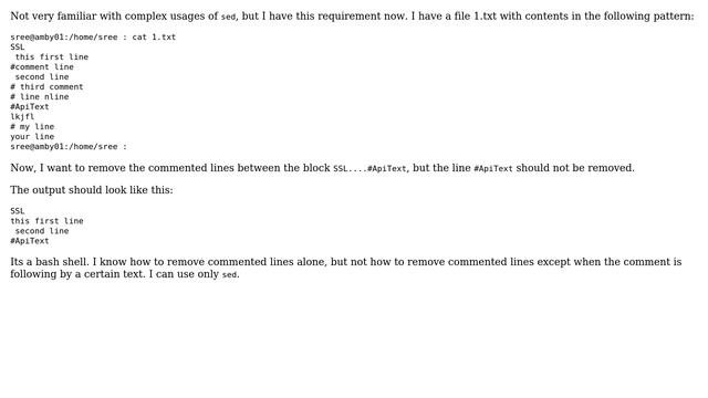 Unix & Linux: Remove commented lines except one comment using sed смотреть онлайн