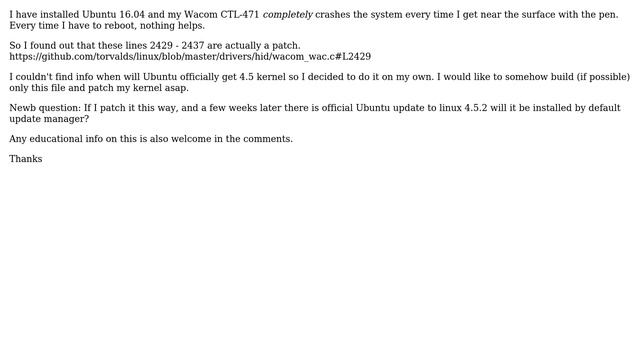 Ubuntu: How To Rebuild Kernel For Wacom Tablet Driver?