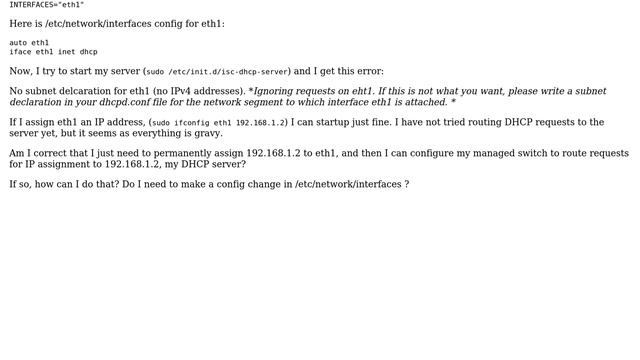 Ubuntu: DHCP + Static IP for DHCP server on eth1? смотреть онлайн
