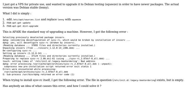 DevOps & SysAdmins: Problem when upgrading Debian from stable (lenny) to testing (squeeze) смотреть онлайн