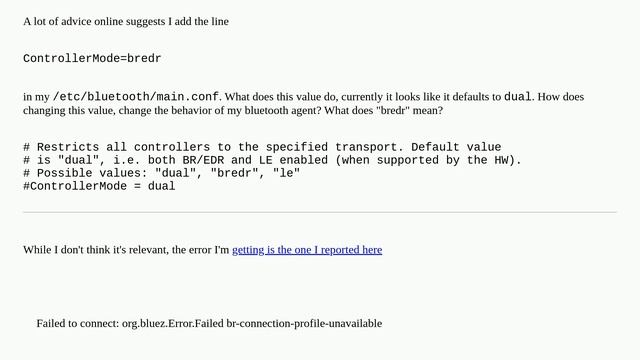What is the bluetooth ControllerMode in /etc/bluetooth/main.conf? What is bredr? смотреть онлайн