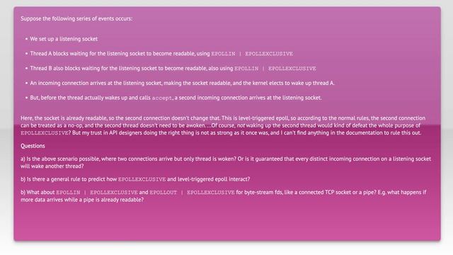 How does epoll's EPOLLEXCLUSIVE mode interact with level-triggering? смотреть онлайн