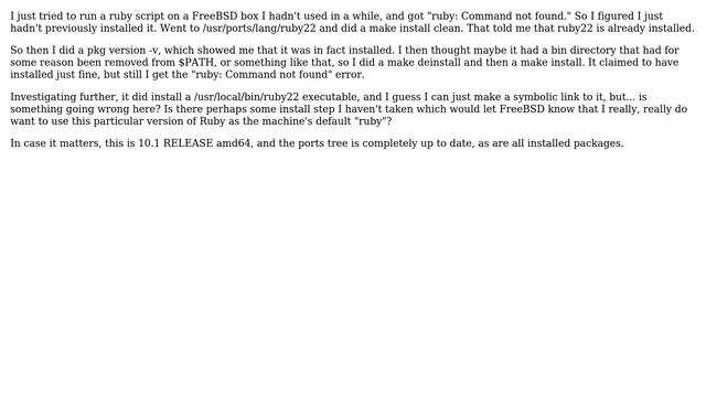 "ruby: Command not found" on FreeBSD, despite having installed it смотреть онлайн