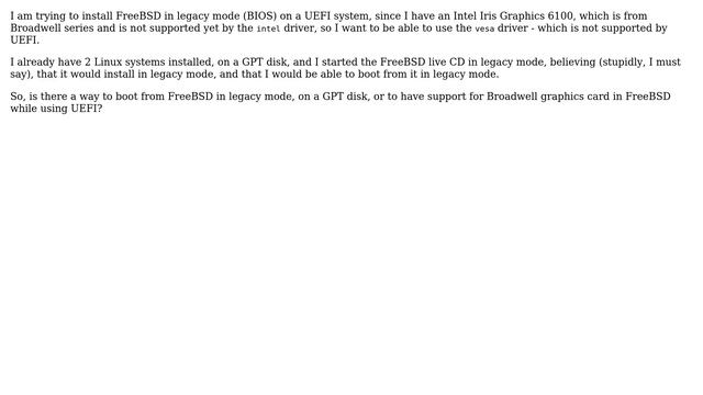 Unix & Linux: Boot FreeBSD in legacy mode on GPT disk смотреть онлайн