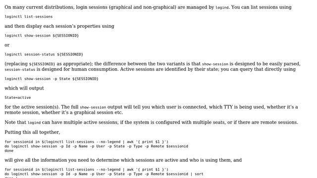 How to return the currently active user/session on a graphical Linux desktop session? смотреть онлайн