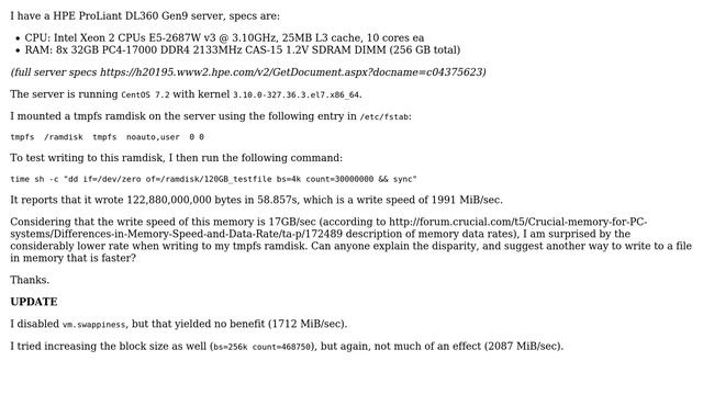 Linux tmpfs write speed slower than RAM speed смотреть онлайн