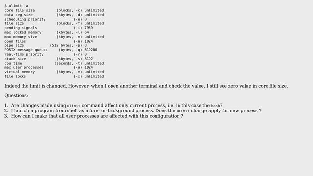 Ubuntu: core file size with ulimit смотреть онлайн