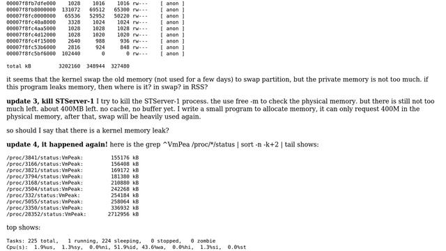 memory leak? RHEL 5.5. RSS show ok, almost no free memory left, swap used heavily смотреть онлайн
