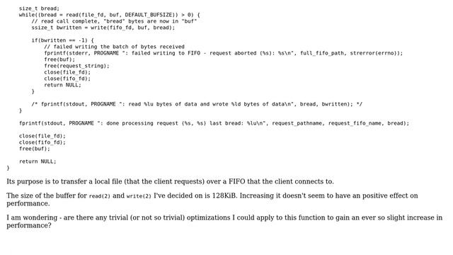 Code Review: Further optimization of file transfer over FIFO on linux? смотреть онлайн