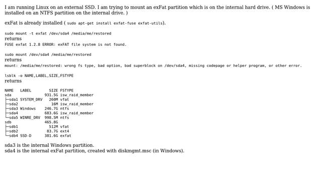 Unix & Linux: Can't Mount exFat partition with Linux (exFat is installed) смотреть онлайн