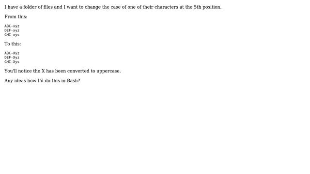 Changing the case of the Nth character of a filename using Bash? смотреть онлайн