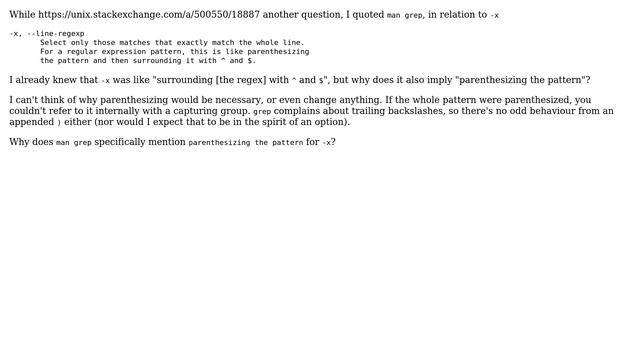 Unix & Linux: Why does grep -x imply parenthesizing the pattern? смотреть онлайн