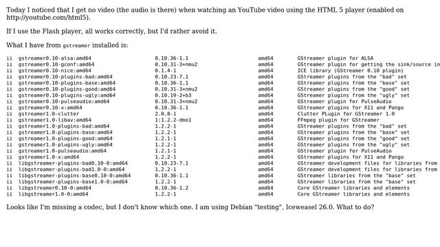 Unix & Linux: No video with HTML 5 player in YouTube under Iceweasel смотреть онлайн