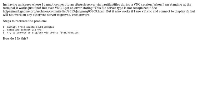 Ubuntu: Connect to sftp/ssh via nautilus during a VNC session смотреть онлайн
