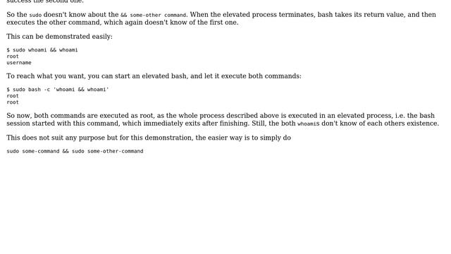 Ubuntu: When using && and sudo on the first command, is the second command run as sudo too? смотреть онлайн