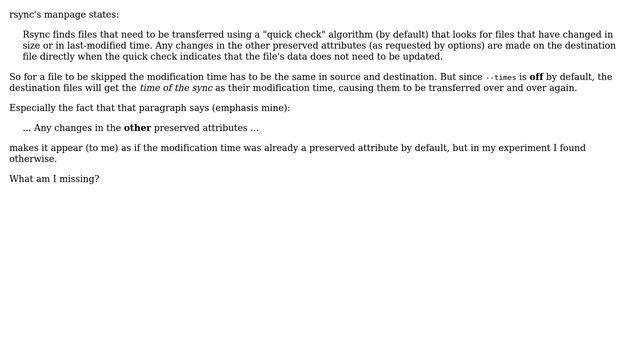 Unix & Linux: rsync: Why is "quick check" default but "--times" is not? смотреть онлайн