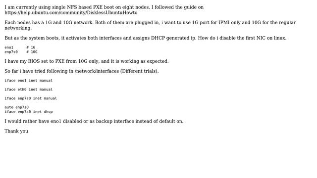 Unix & Linux: How to disable default NIC after a PXE BOOT? смотреть онлайн
