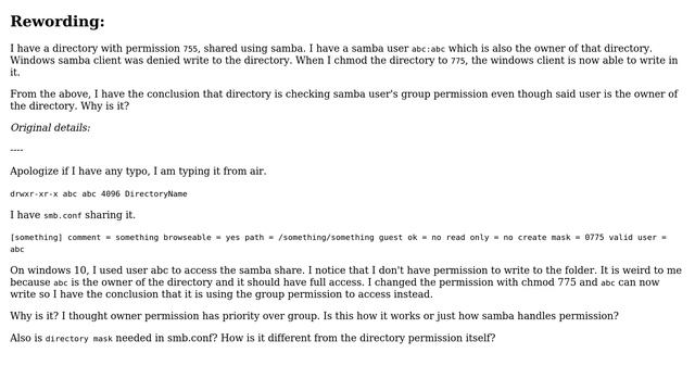 Unix & Linux: SMB user is owner of directory but it is using group permission смотреть онлайн