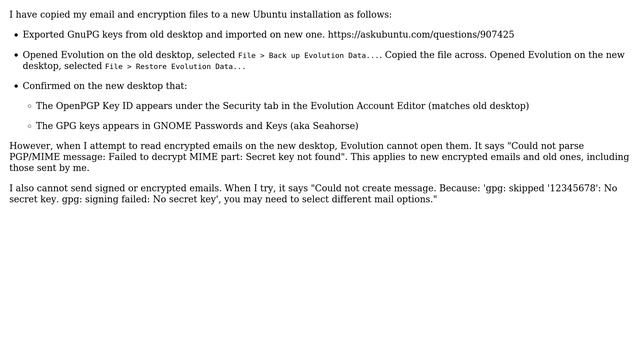 Ubuntu: Why doesn't Evolution recognise GPG keys imported to new desktop? смотреть онлайн