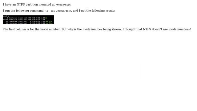 Unix & Linux: "ls" command showing inode numbers for an NTFS partition смотреть онлайн