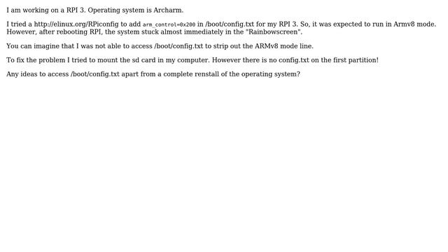 Raspberry Pi: Where is config.txt in Arch ARM image? смотреть онлайн