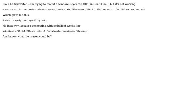 DevOps & SysAdmins: Mount Windows share via CIFS in CentOS not working (but smbclient does) смотреть онлайн