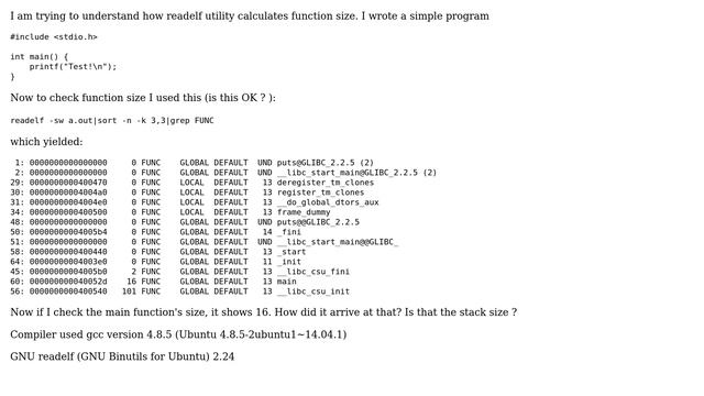 Unix & Linux: How are function sizes calculated by readelf? смотреть онлайн