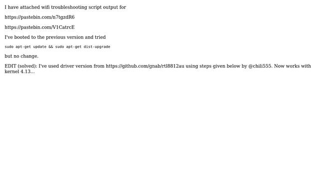 Ubuntu: Broken wifi (rtl8812au) after 16.04 update to kernel 4.13.0-26 (2 Solutions!!) смотреть онлайн