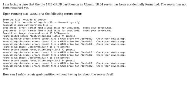 DevOps & SysAdmins: GRUB partition accidentially formatted on Ubuntu 18.04 смотреть онлайн
