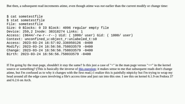 Why is atime updating when equal to mtime and ctime? смотреть онлайн
