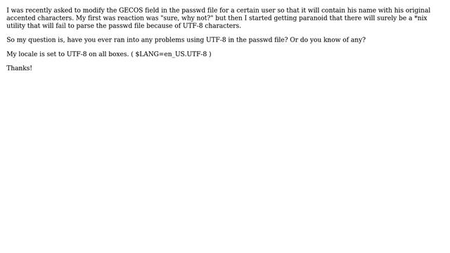 DevOps & SysAdmins: Using UTF-8 in the /etc/passwd file. Any known issues? смотреть онлайн