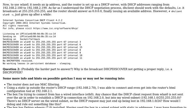 WiFi / WLAN: WPA2 authentication appears to be successful, but dhclient won't get a response смотреть онлайн