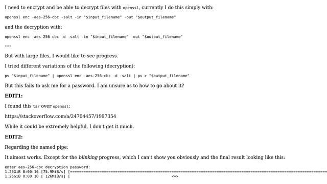 Unix & Linux: How to use pv to show progress of openssl encryption / decryption? (2 Solutions!!) смотреть онлайн