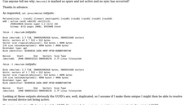 Unix & Linux: Cannot mark second disk in raid1 array as active смотреть онлайн